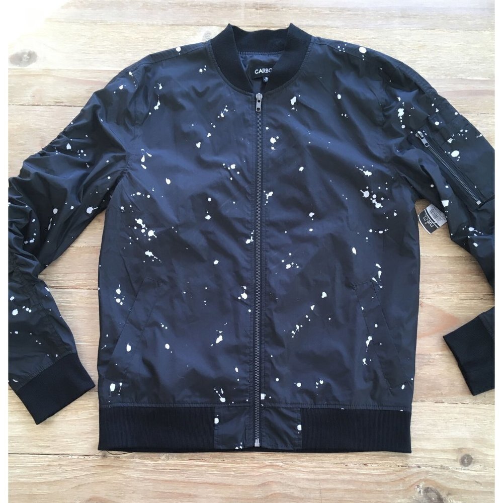 Rue21 Carbon Mens Black Splattered Lightweight Windbreaker Jacket Size Small New